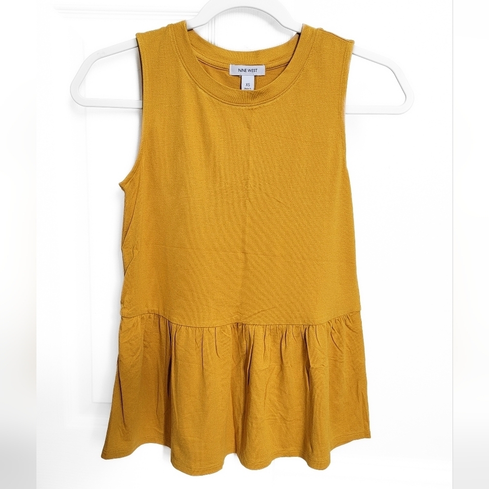 Nine West Mustard Yellow Sleeveless Peplum Top Size XS